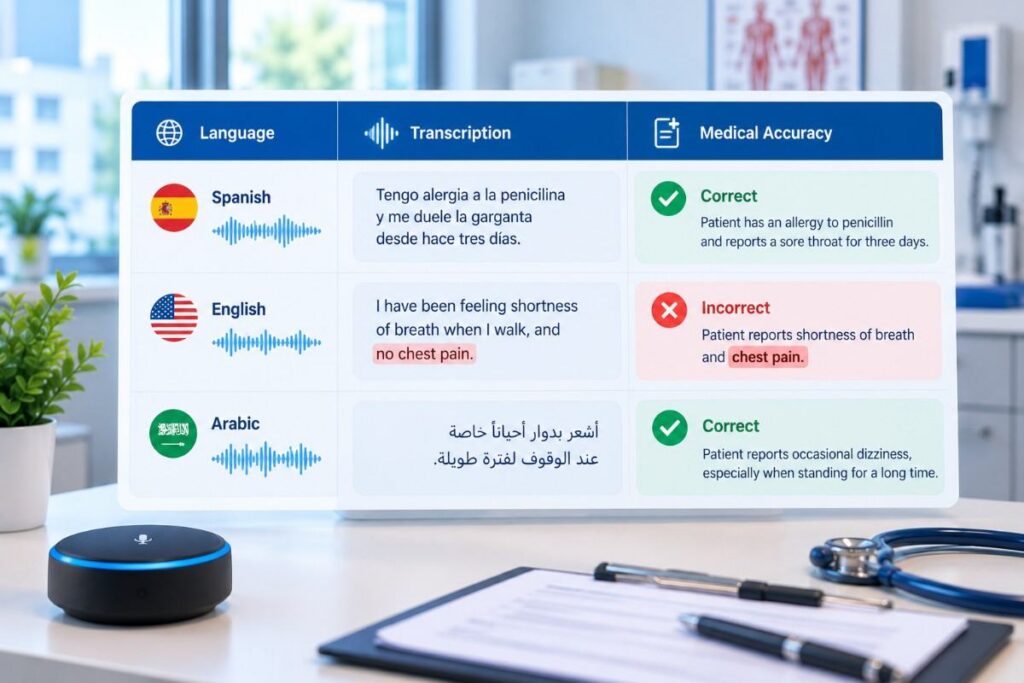 Evaluating Speech Recognition and Clinical Context